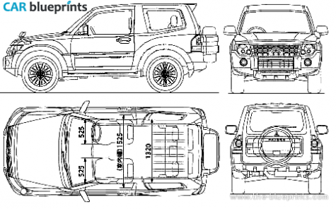 2011 Mitsubishi Pajero SWB SUV blueprint