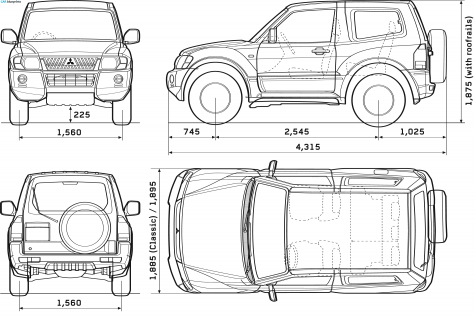 2007 Mitsubishi Shogun/Pajero IV 3-door SWB SUV blueprint