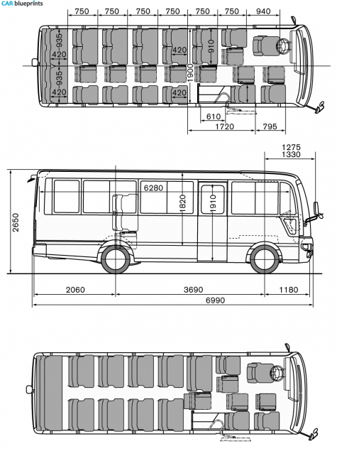 2008 Nissan Civilian Long Body (30 persons) Bus blueprint