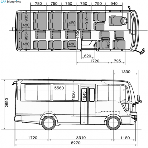 2008 Nissan Civilian Standard Body (26 persones) Bus blueprint