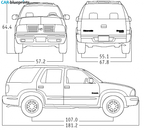 2001 Oldsmobile Bravada SUV blueprint