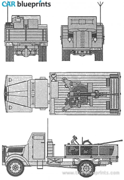 1941 Opel Blitz Panzer + 20mm Flak-38 Truck blueprint