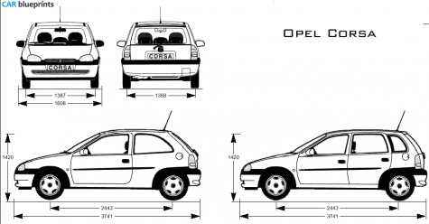 1999 Opel Corsa 3 door Hatchback blueprint