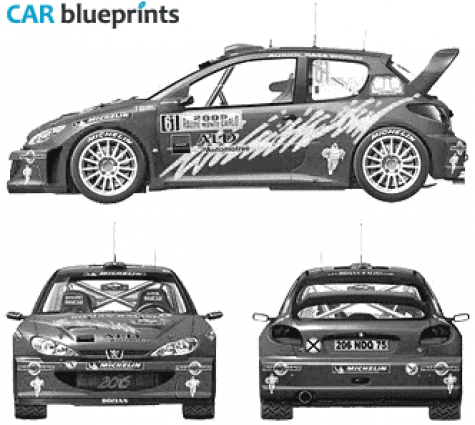 2005 Peugeot 206 WRC Monte Carlo Hatchback blueprint