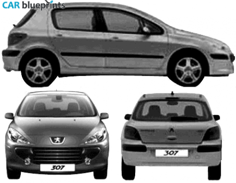 CAR Blueprints - Peugeot 307 5-door Blueprints, Vector Drawings ...