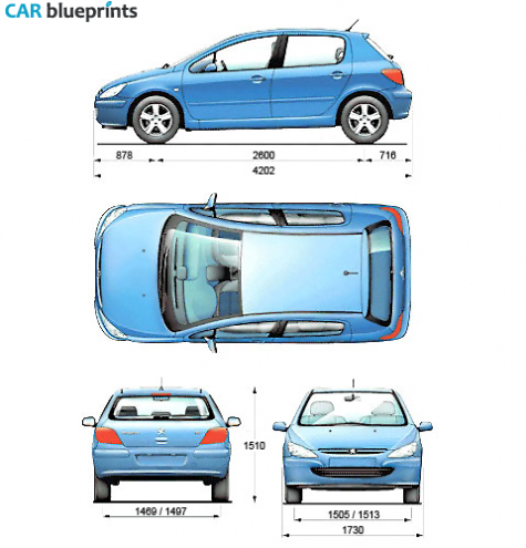 CAR Blueprints - Peugeot 307 5-door Blueprints, Vector Drawings ...