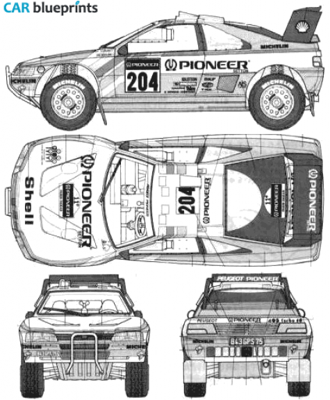 1988 Peugeot 405 T16GR Hatchback blueprint