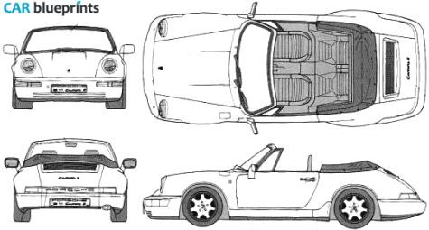 1990 Porsche 911 964 Carrera 2 Cabriolet blueprint