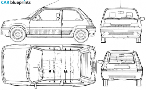 1987 Renault 5 Supercinq Turbo Hatchback blueprint