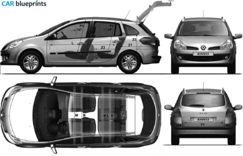 2009 Renault Clio III Estate Wagon blueprint