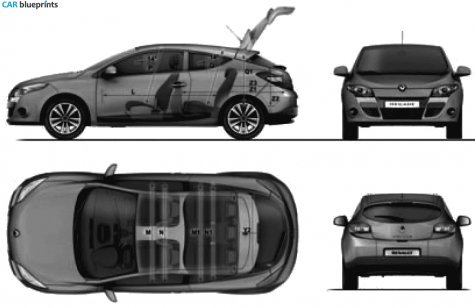 CAR blueprints  Renault Megane III blueprints, vector drawings 