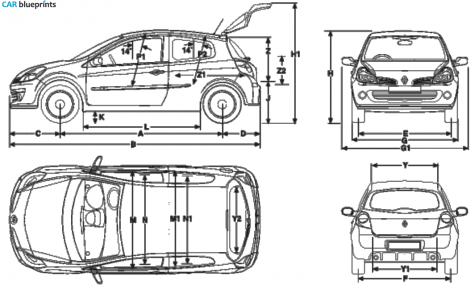 2004 Renault Megane Renaultsport 230 Hatchback blueprint