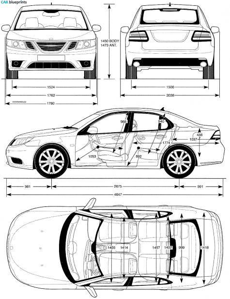 2008 Saab 9-3 Sedan blueprint