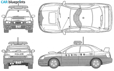 1992 Subaru Impreza WRX STi Police Car Sedan blueprint