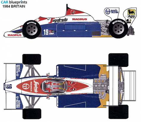 1984 Toleman TG184 Hart Great Britain GP F1 OW blueprint