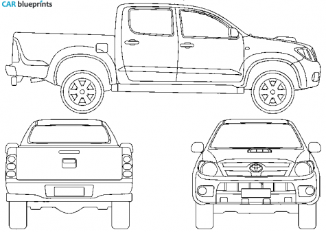 Car Blueprints - Toyota Hilux Vi Double Cab Blueprints, Vector Drawings 