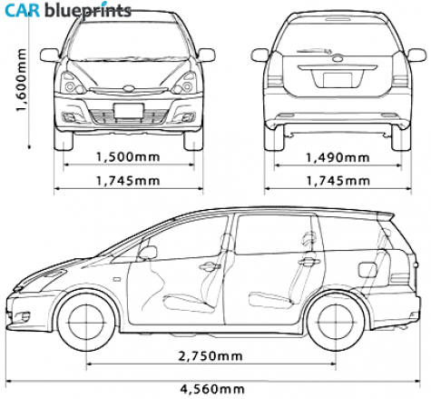 2003 Toyota Wish Minivan blueprint