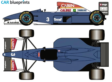 1993 Tyrrell 021 Yamaha F1 OW blueprint