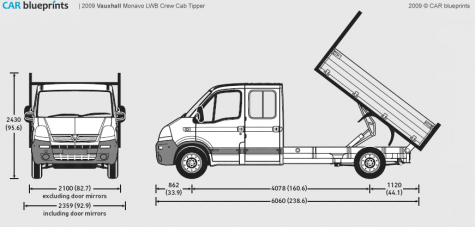 2009 Vauxhall Movano LWB Crew Cab Tipper Truck blueprint