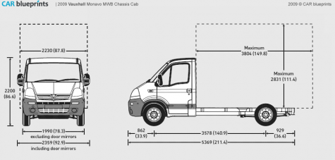 2009 Vauxhall Movano MWB Chassis Cab Truck blueprint