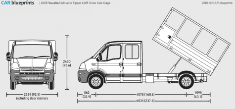 2009 Vauxhall Movano LWB Tipper Crew Cab Cage Truck blueprint