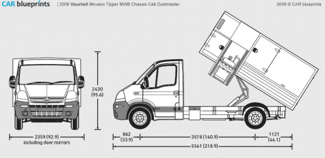 2009 Vauxhall Movano MWB Tipper Chassis Cab Dustmaster Truck blueprint