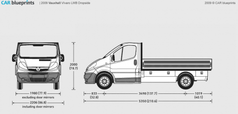 2009 Vauxhall Vivaro LWB Dropside Truck blueprint