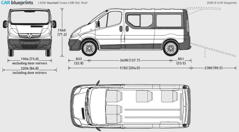 2009 Vauxhall Vivaro LWB Std Roof Bus blueprint