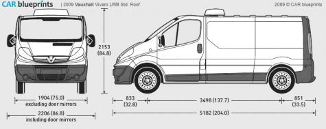 2009 Vauxhall Vivaro LWB Std Roof Van blueprint