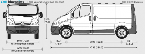 2009 Vauxhall Vivaro SWB Std Roof Van blueprint