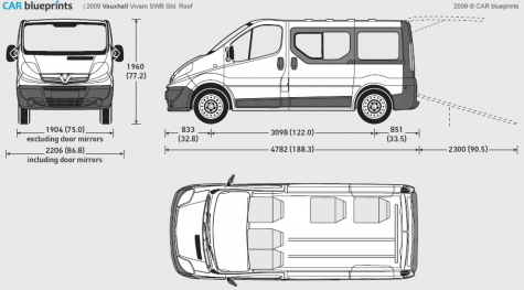 2009 Vauxhall Vivaro SWB Std Roof Bus blueprint