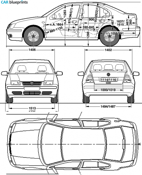 1998 Volkswagen Bora (Typ 1J) Sedan blueprint