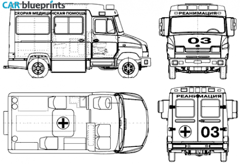 2006 ZIL 32502M Ambulance Vehicle Bus blueprint