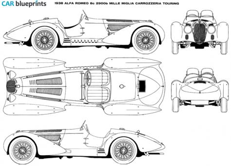 1938 Alfa Romeo 8C 2900b Mille Miglia Carrozeria Touring Cabriolet blueprint