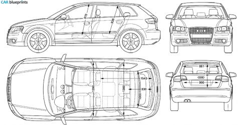 2005 Audi A3 (Typ 8P) Sportback 5-door Hatchback blueprint