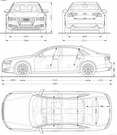 2010 Audi A8L Sedan blueprint