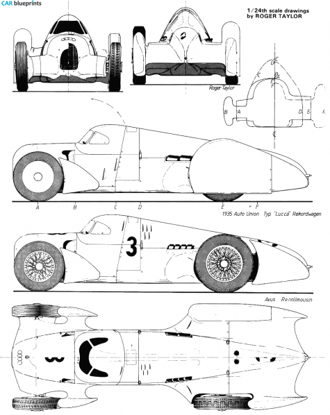 1935 Auto Union Rekordwagen Typ Lucca Coupe blueprint