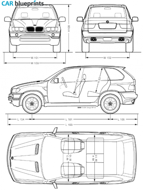 2000 BMW X5 E53 SUV blueprint