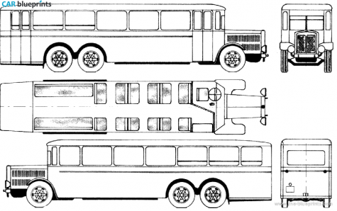 1929 Bussing Dreiachs Omnibus Wiesbaden Bus blueprint