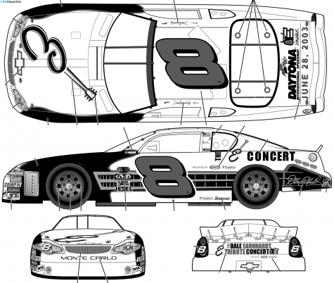 2003 Chevrolet Monte Carlo No 8 Dale Earnhardt Jr Tribute Concert Coupe blueprint