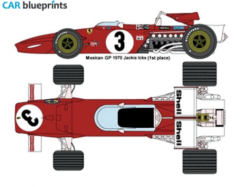 1970 Ferrari 312B Mexican GP F1 OW blueprint