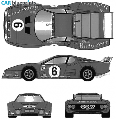 1982 Ferrari 512 BB Le Mans Budweiser Coupe blueprint