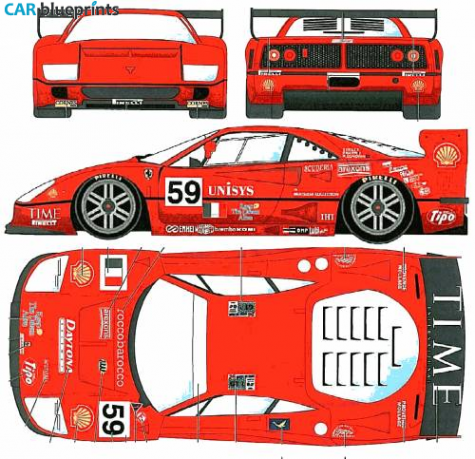 1996 Ferrari F40 GTE Le Mans Coupe blueprint