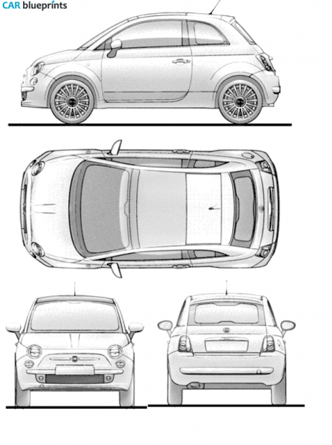 2007 Fiat 500 Hatchback blueprint