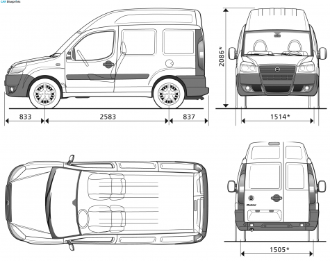 2007 Fiat Doblo Cargo SWB High Roof Van blueprint