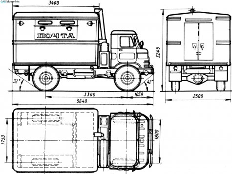 1964 GAZ 66-01 GZSA-731 Truck blueprint