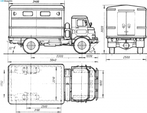 1964 GAZ 66-01 GZSA-947 Truck blueprint