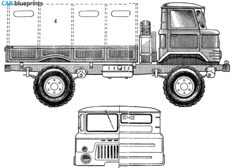 1964 GAZ 66 Truck blueprint