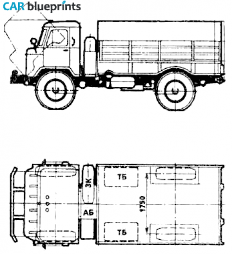 1964 GAZ 66 Truck blueprint