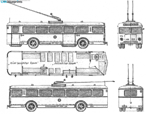 1946 Henschel Werke Obus Ulm Bus blueprint